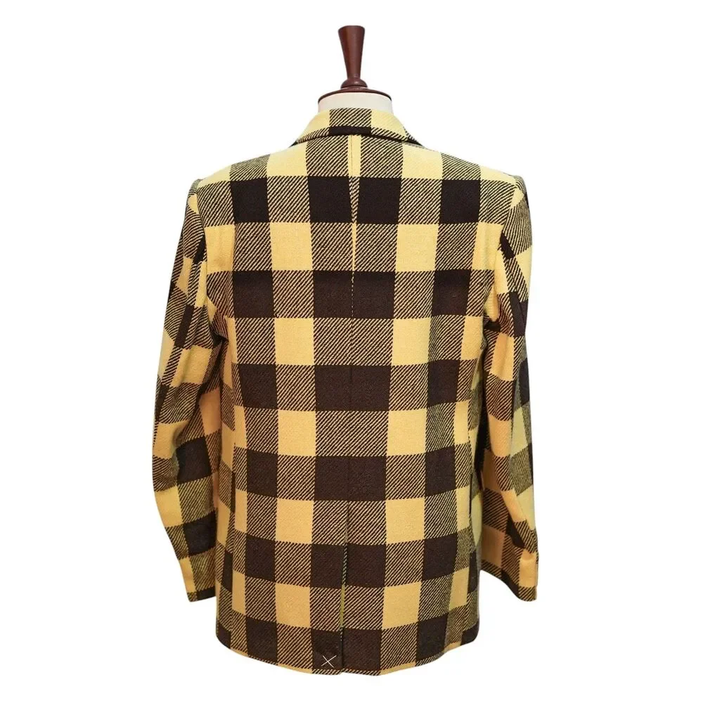 Mens Wool Sport Coat 44R Beige Brown Buffalo Plaid Blazer 2 Button Heritage